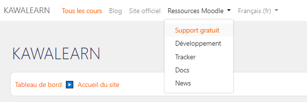 Capture d'écran du menu Ressources Moodle du Moodle de Kawalearn