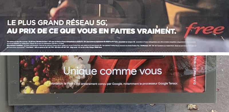 Les bases lines des campagnes Free et Google : Le plus grand réseau 5G au prix de ce que vous en faites vraiment + Unique comme vous.