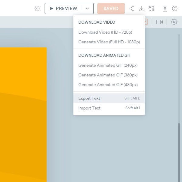 Capture d'écran du menu d'import/export Excel intégré à Vyond