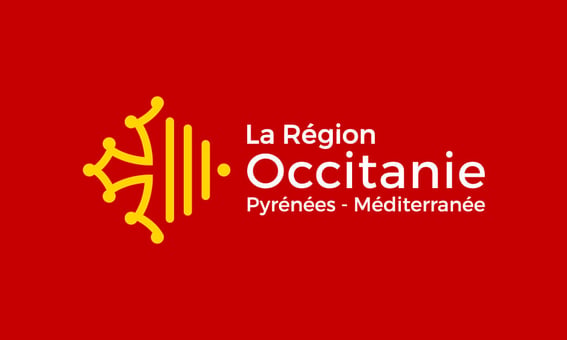 Logo de la région Occitanie, sur fond rouge