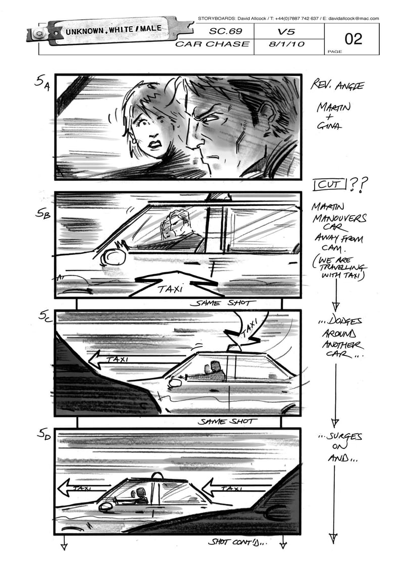 Page du storyboard du film Unknown de Jaume Collet-Serra