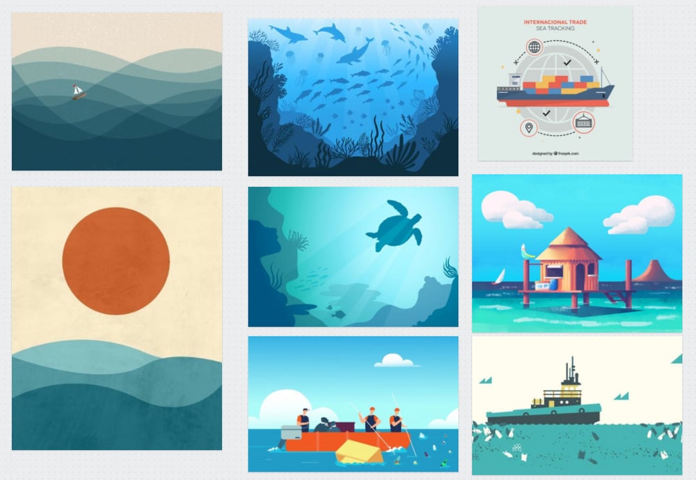 Exemple d’un moodboard pour un motion design sur la pollution des océans