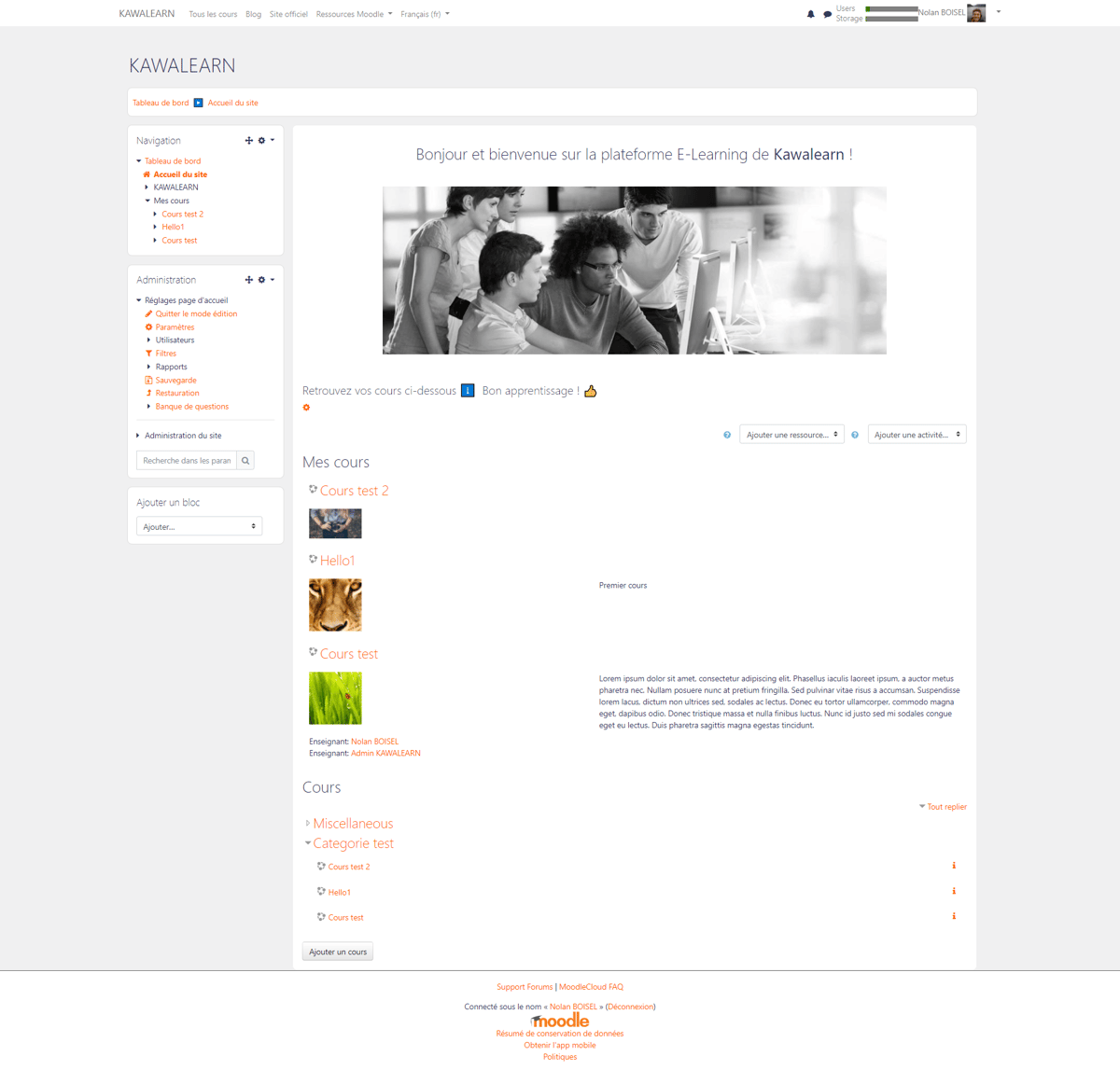 Capture d'écran de la plateforme Moodle de Kawalearn