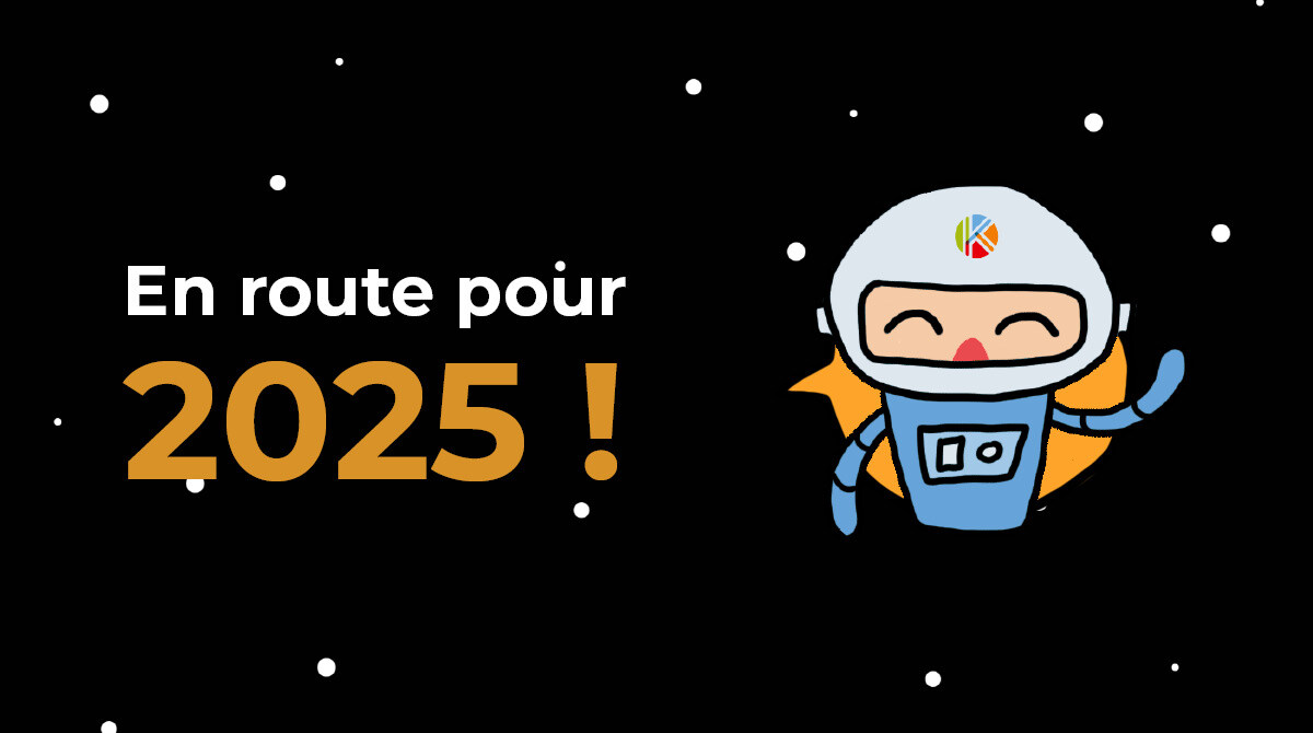 Un astronaute Kawalearn fait un salut. Un texte marque "En route pour 2025 !"