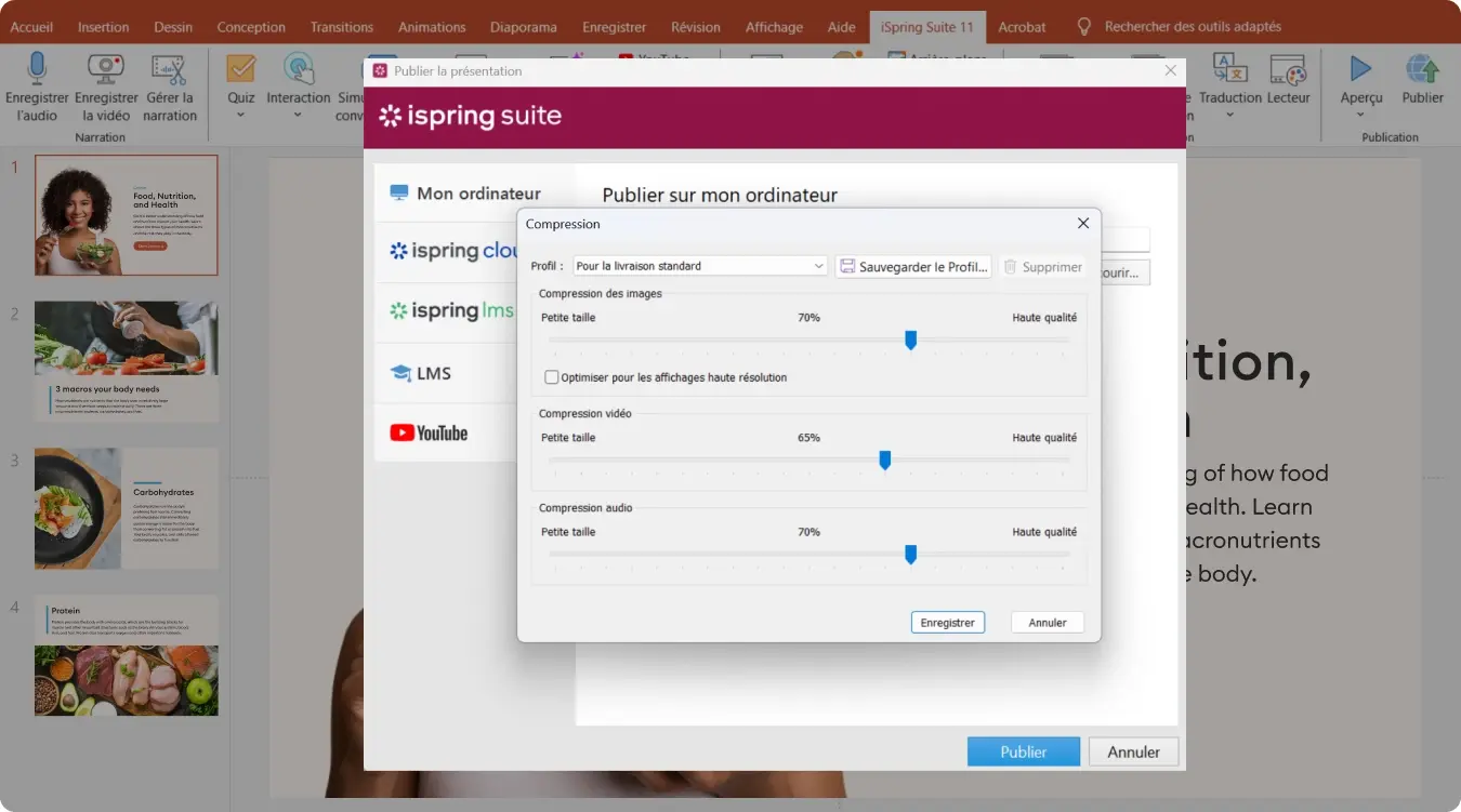 capture d'écran d'ispring suite et son module d'export